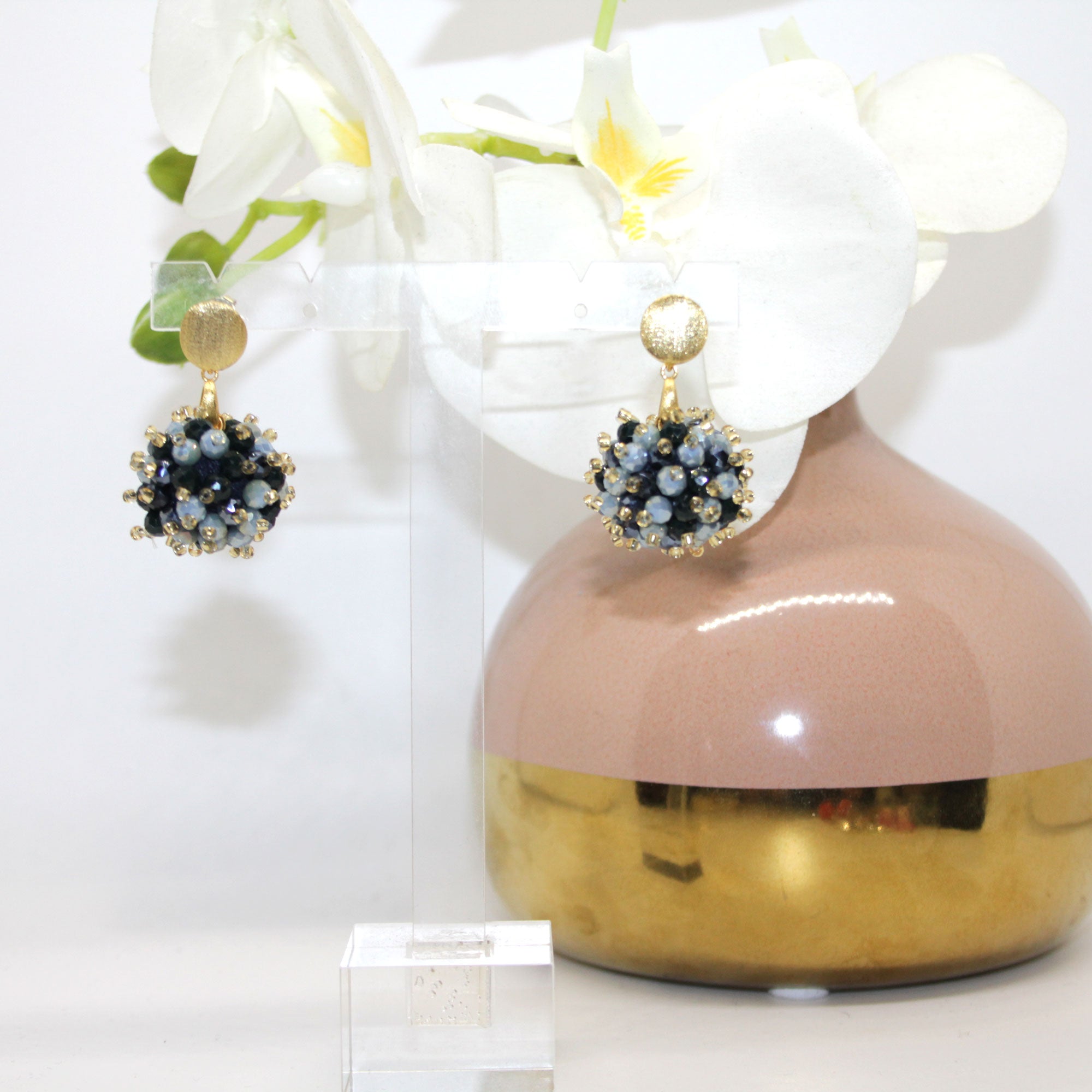 Beerenohrring Grau Schwarz