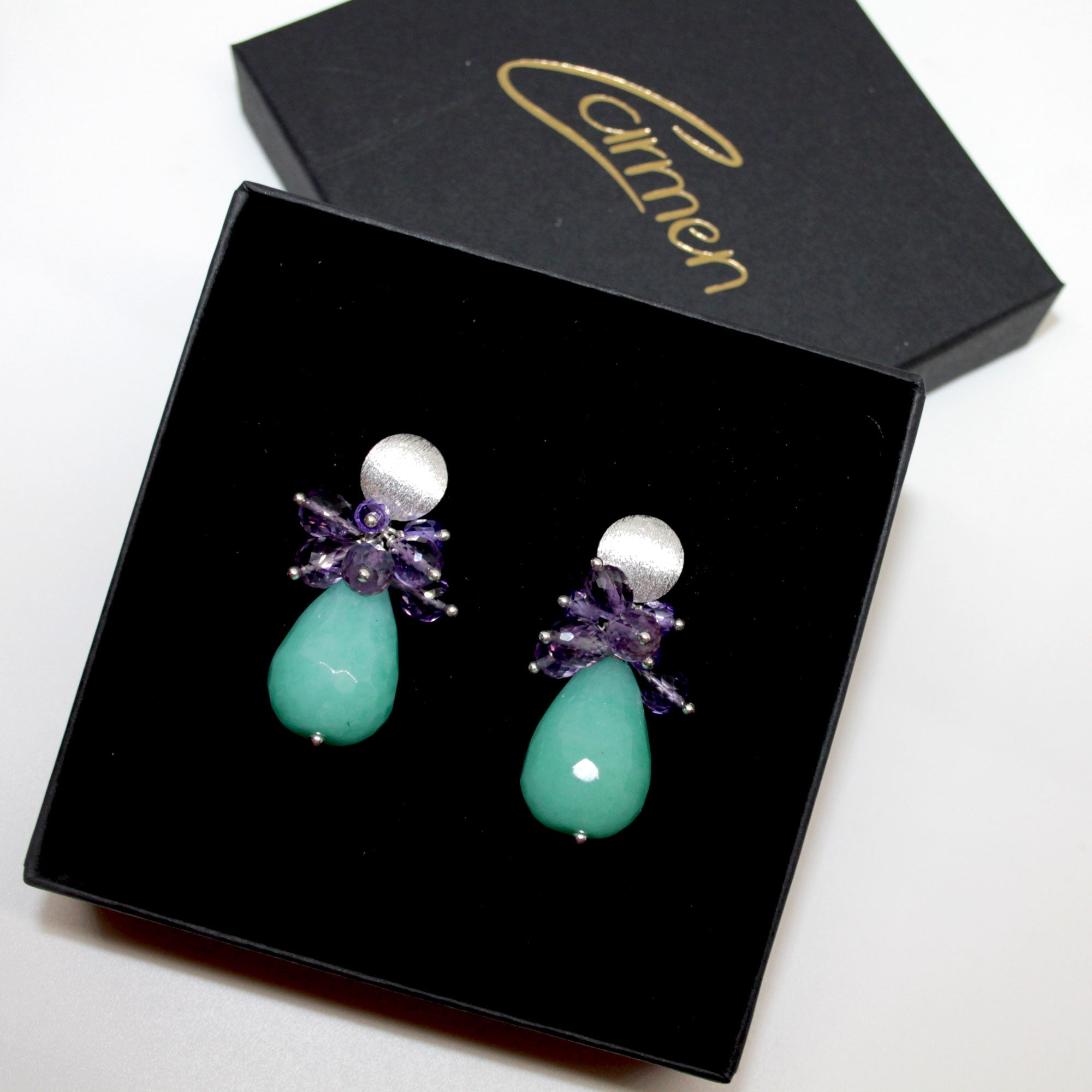 Clear Glam Amethyst Jade Ohrring handgefertigt in Österreich