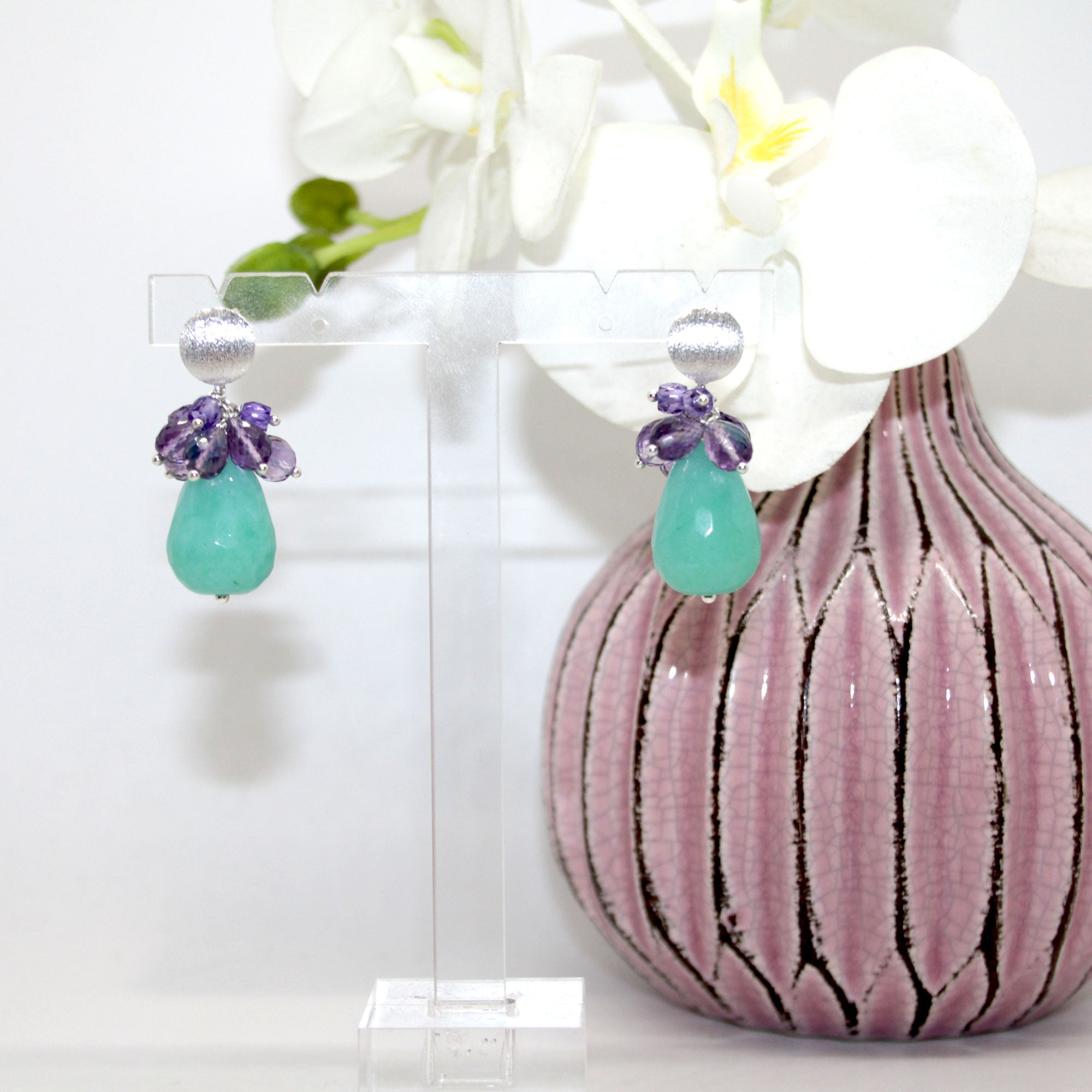 Clear Glam Amethyst Jade Ohrring handgefertigt in Österreich