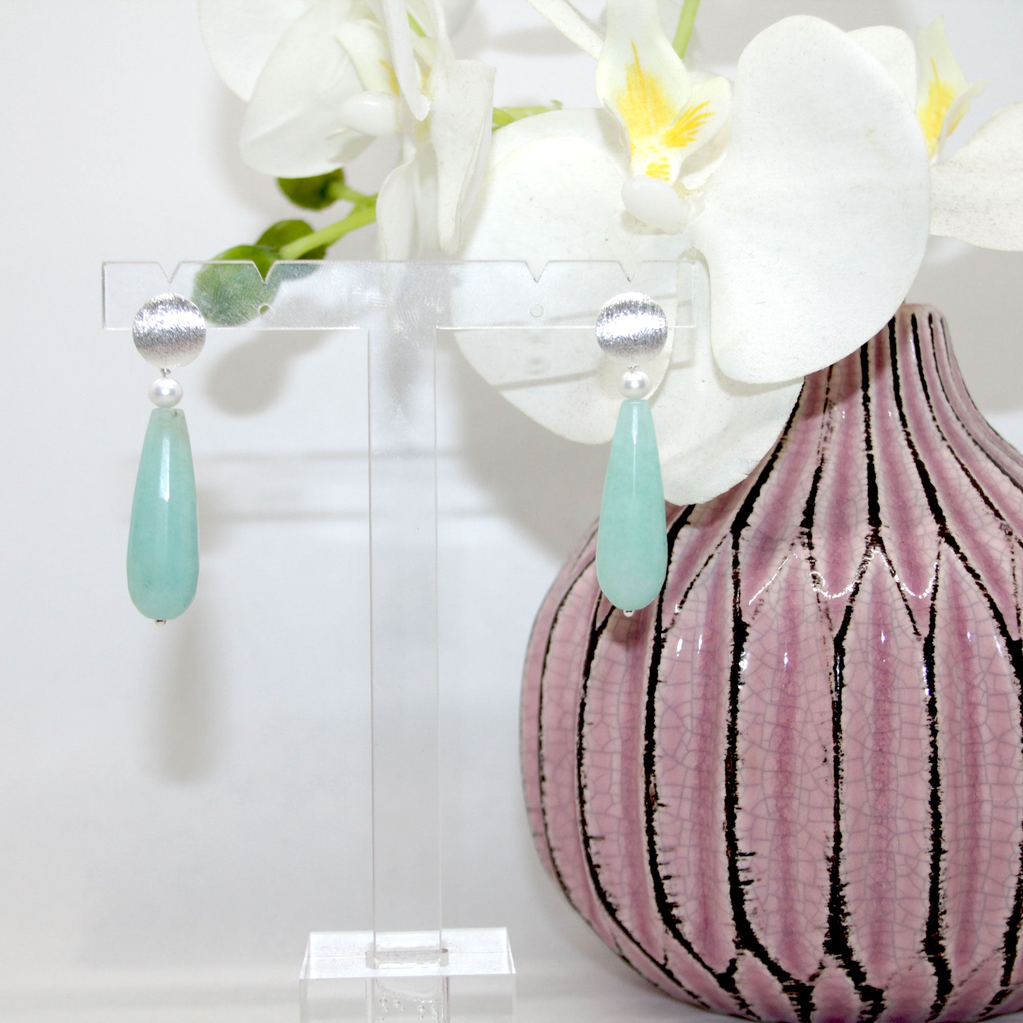 Freshwater Pearl Jade Drop Ohrring handgefertigt in Österreich