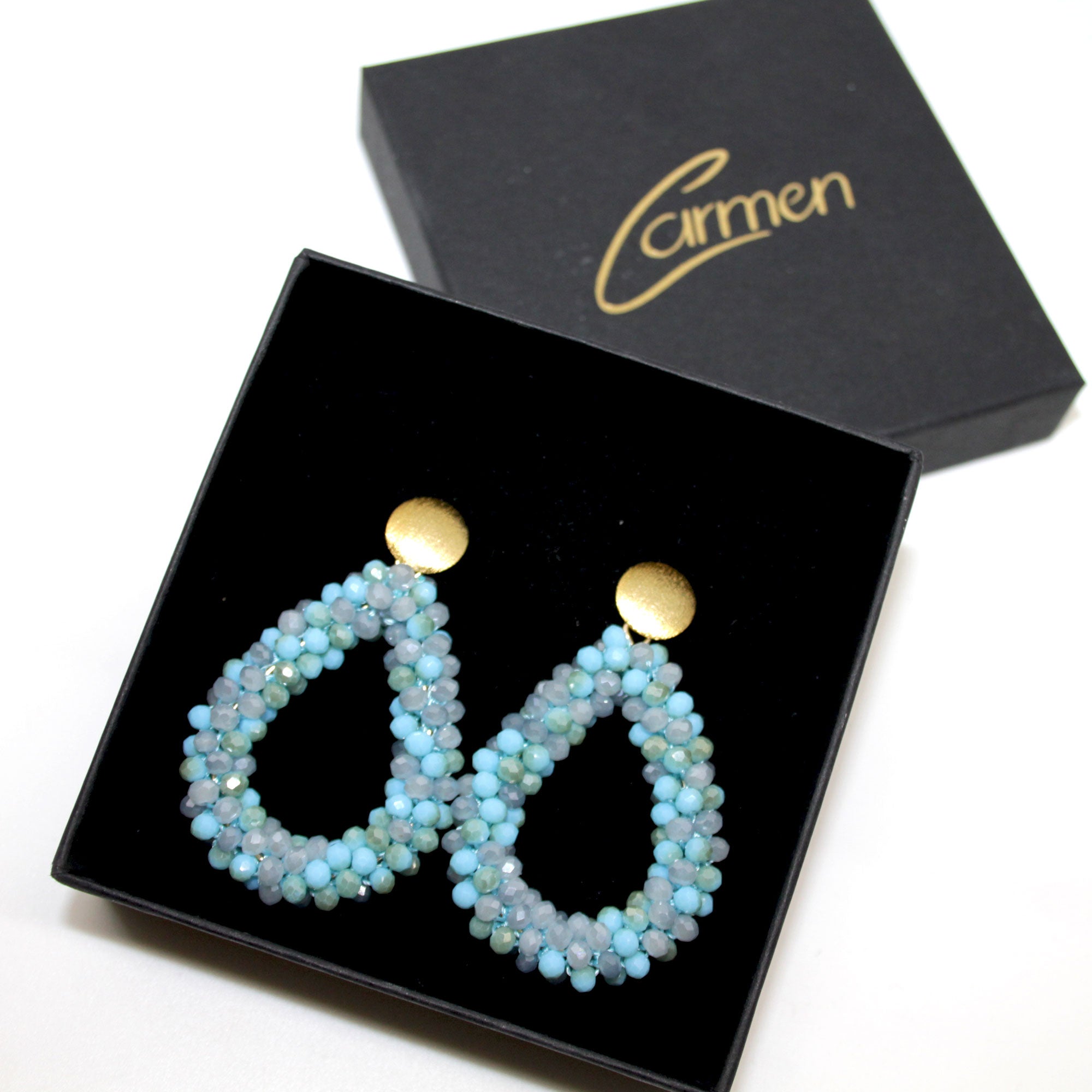 Glitzertropfen Blau Grau Ohrring