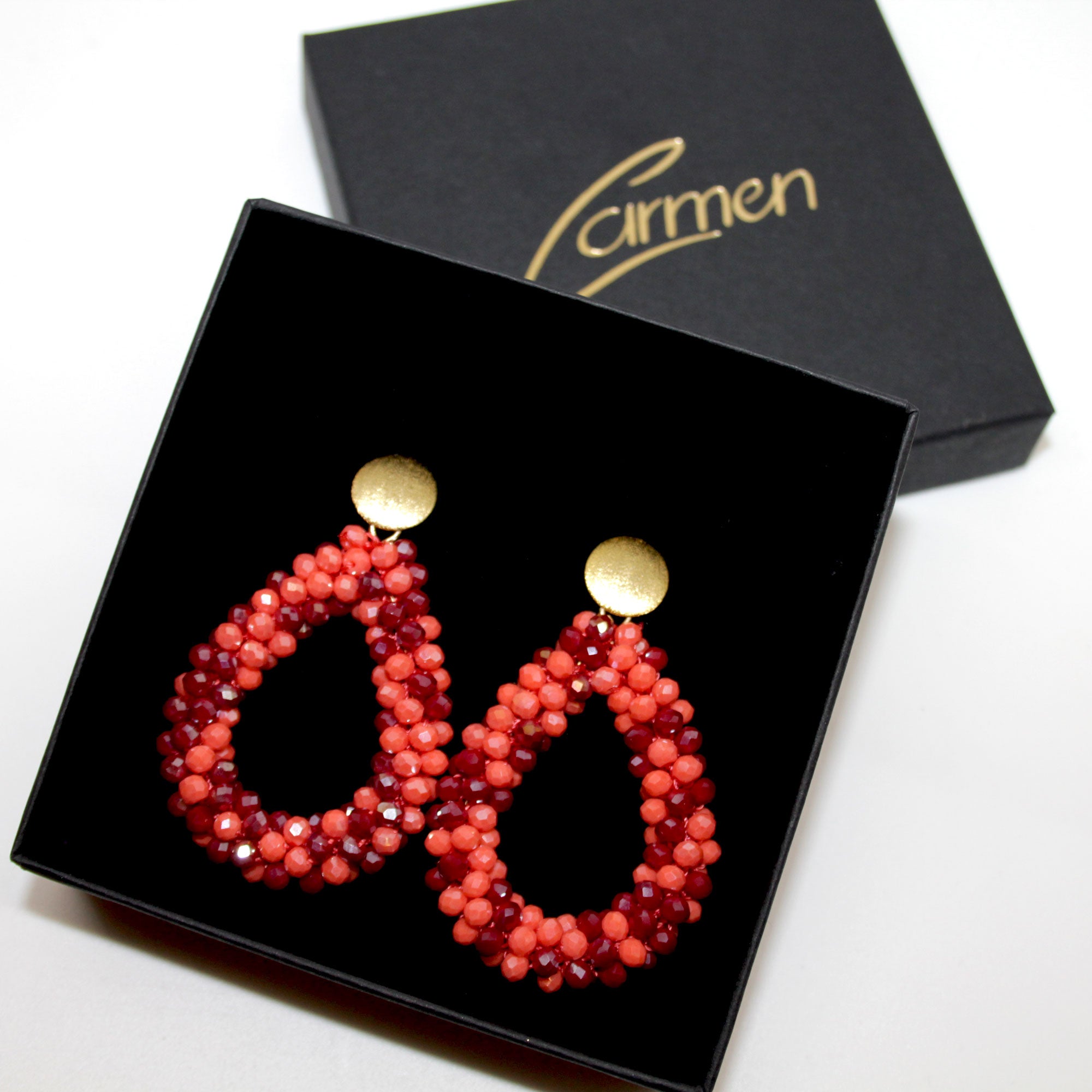 Glitzertropfen Coralle Burgundy Ohrring