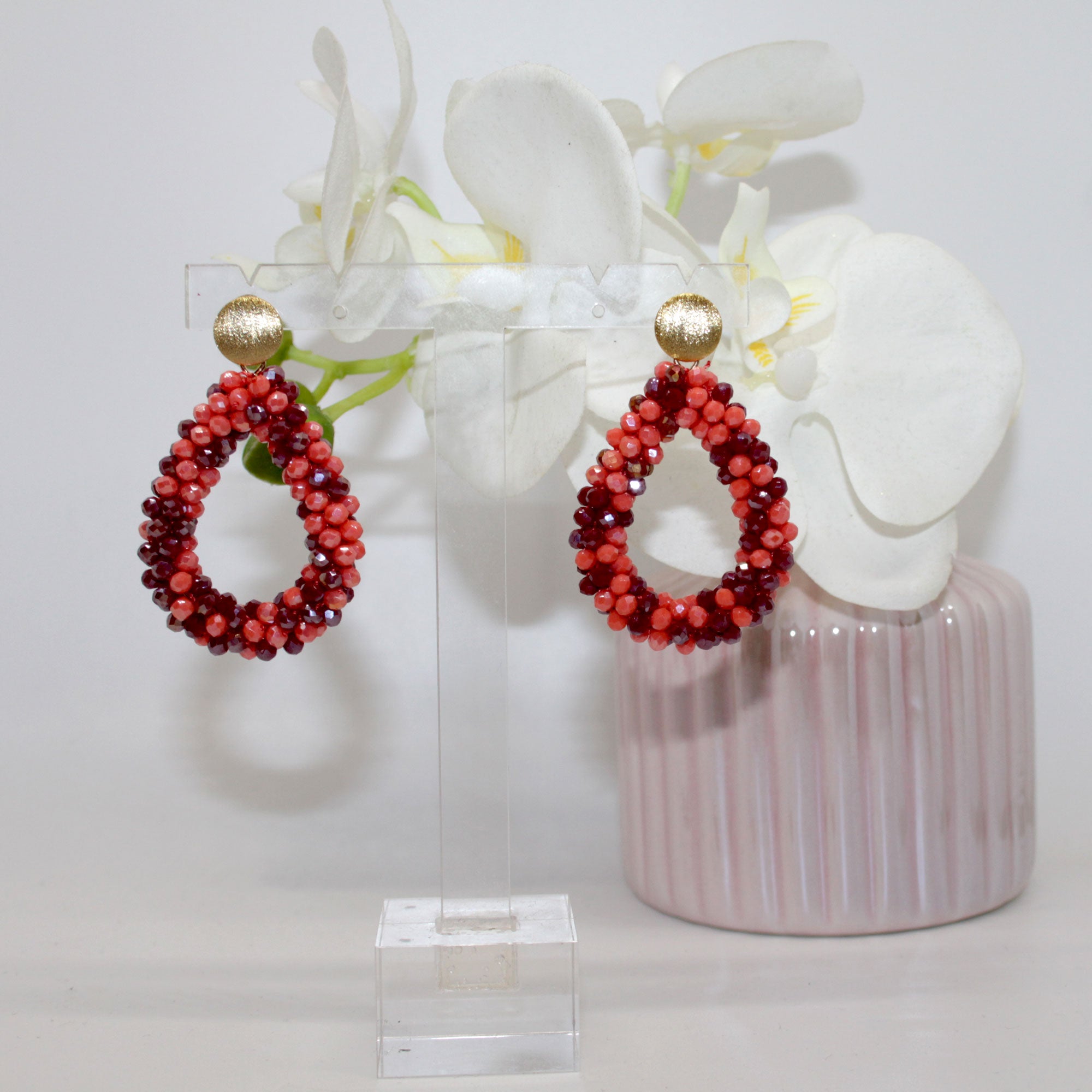 Glitzertropfen Coralle Burgundy Ohrring