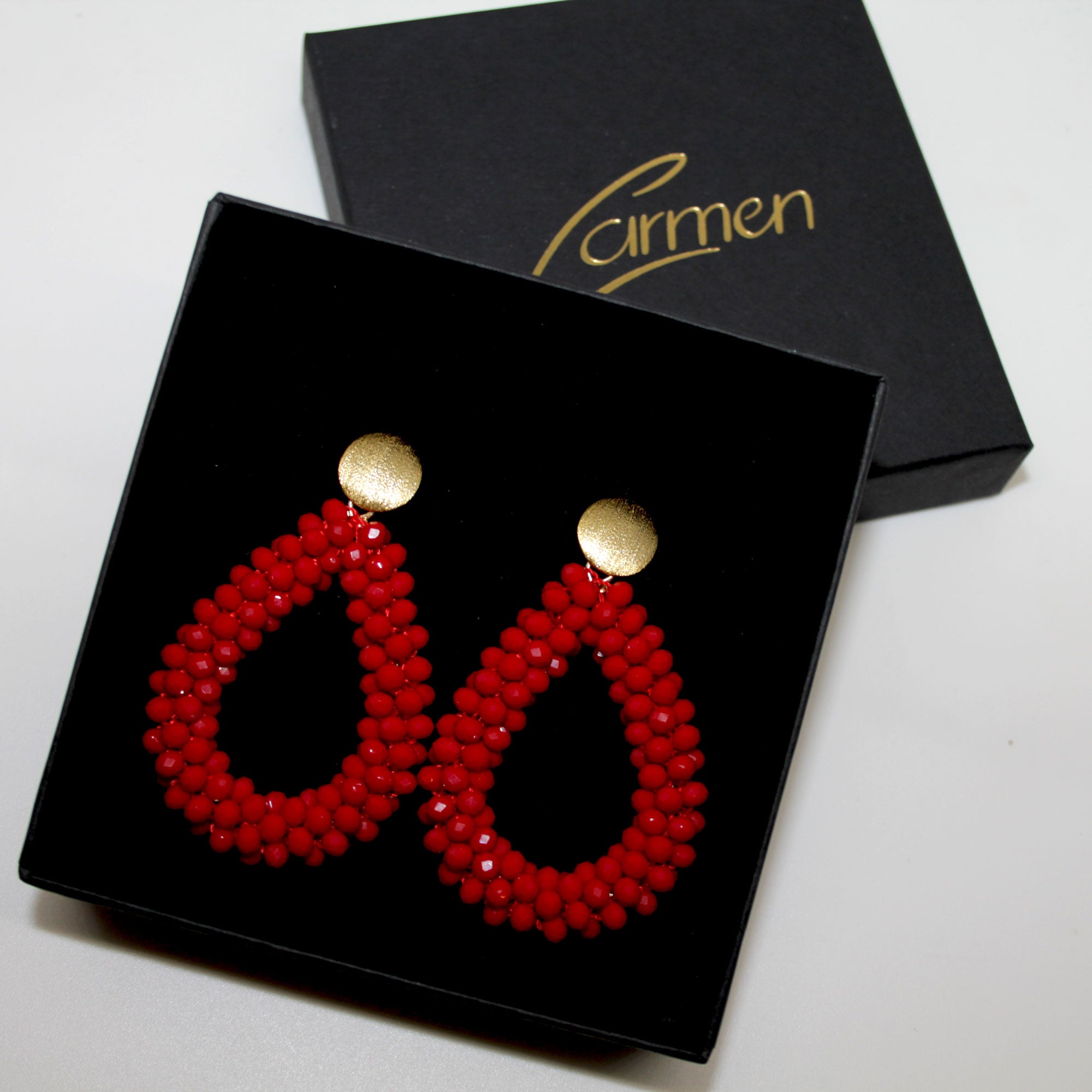 Glitzertropfen Rot Ohrring