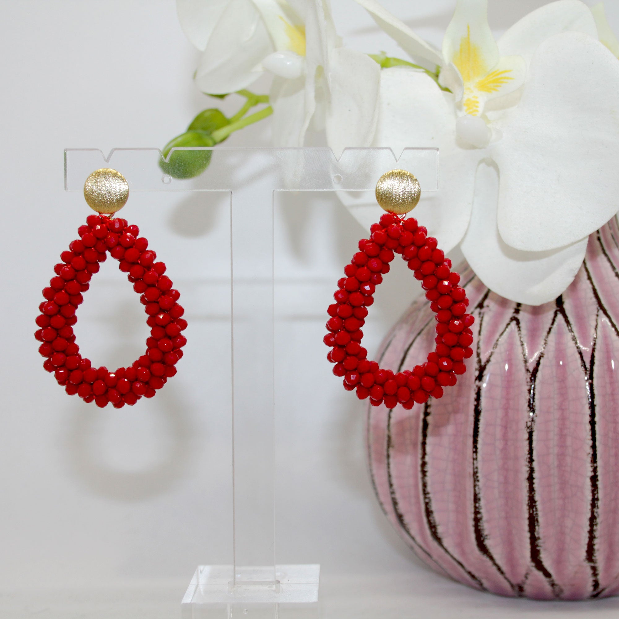 Glitzertropfen Rot Ohrring