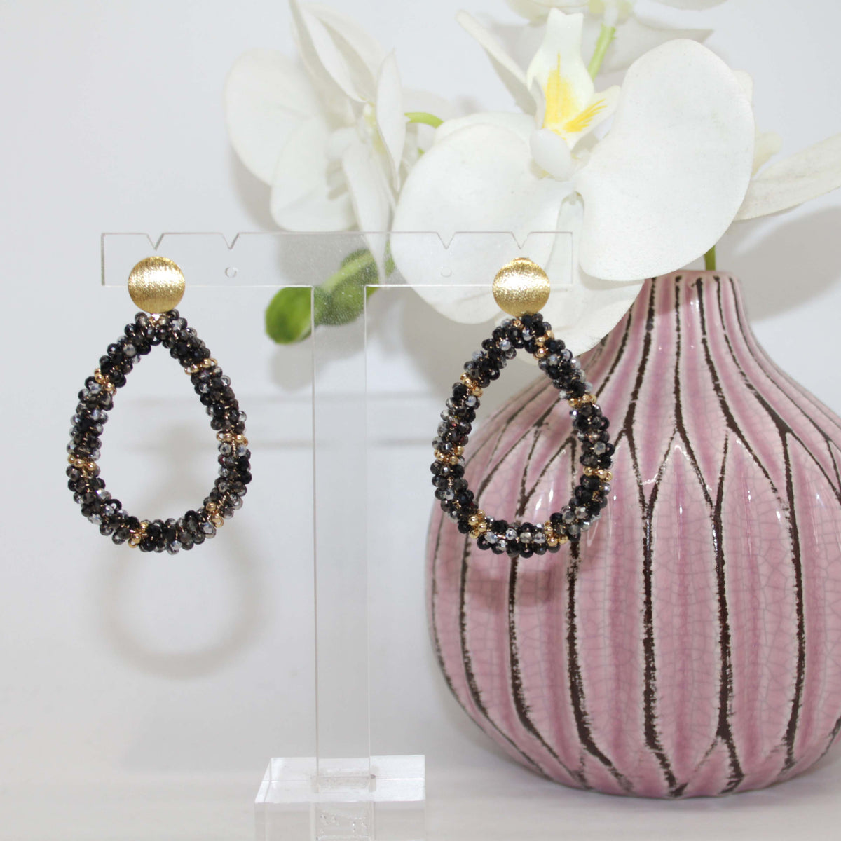 Glitzertropfen Grace Schwarz Gold Ohrring
