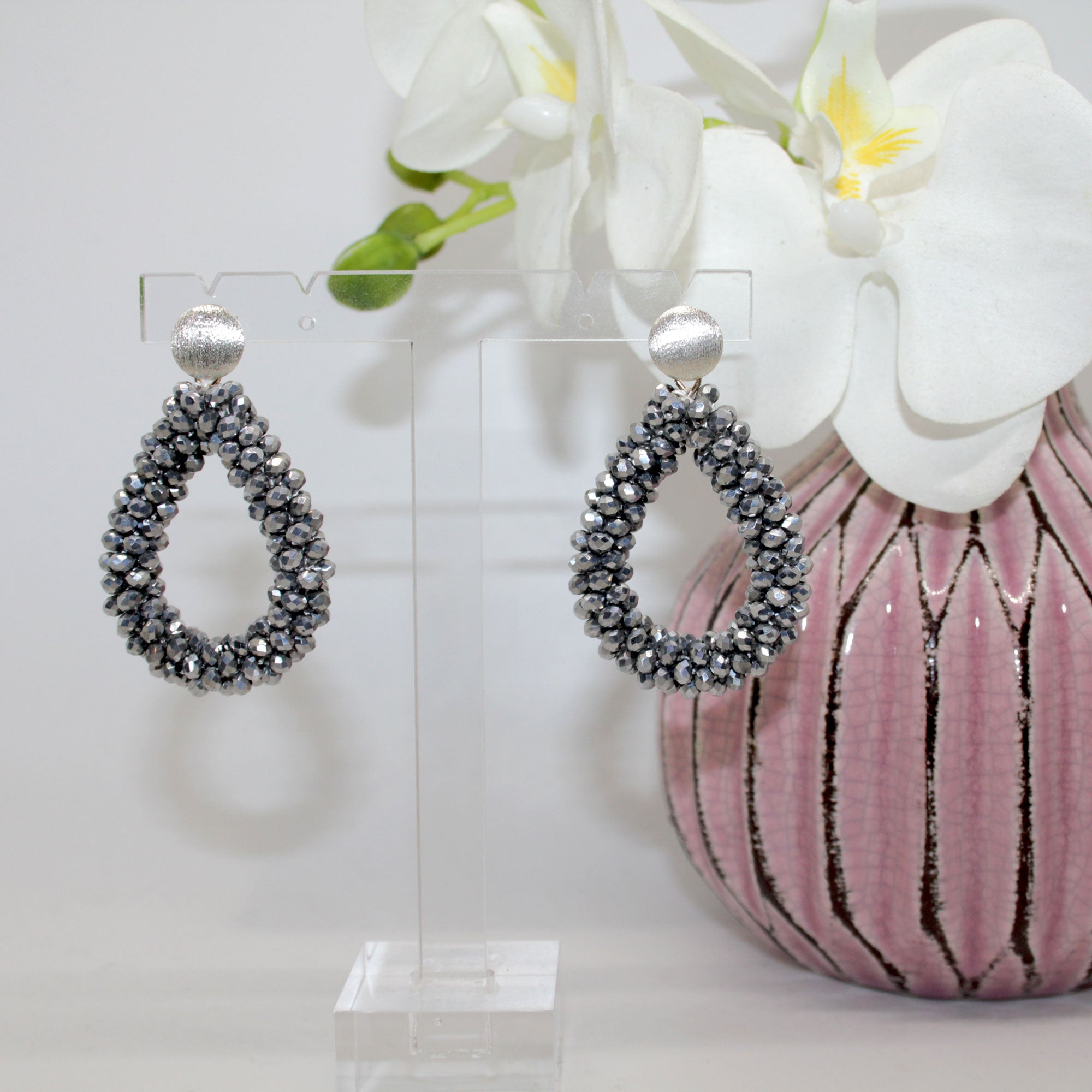 Glitzertropfen Silber Ohrring