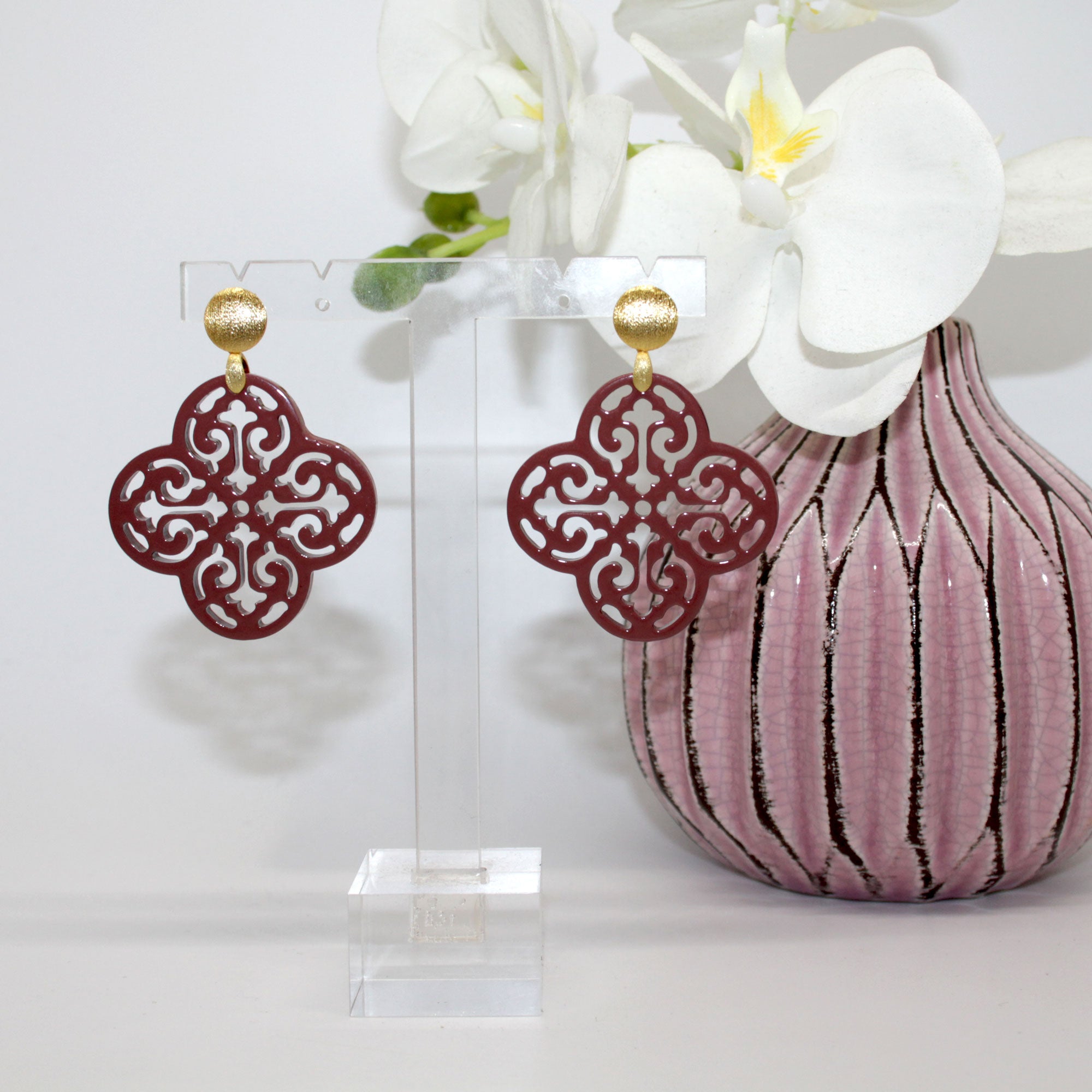 Lucky Clover Rostbraun Hornohrring