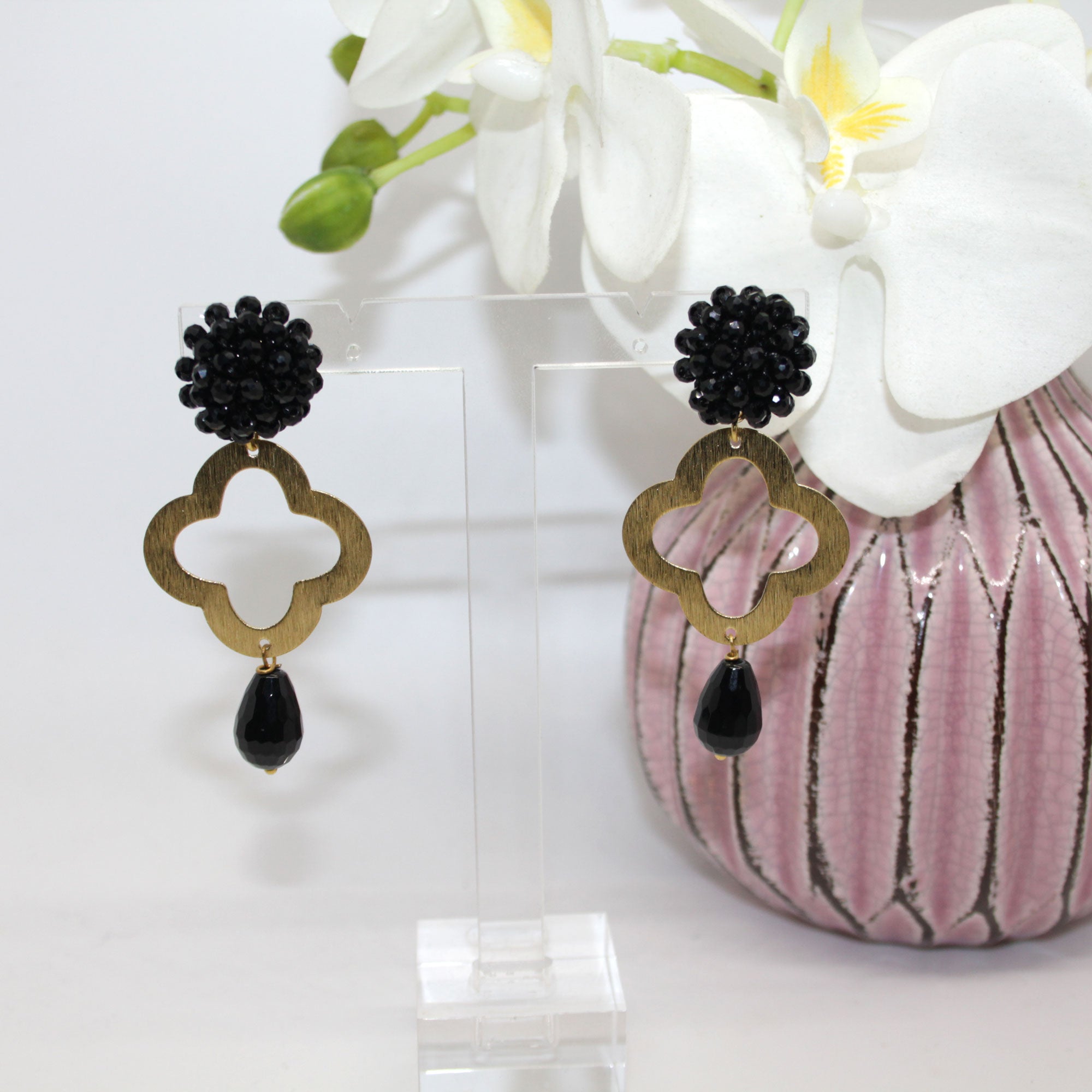 Lucky Clover Black Onyx Ohrring
