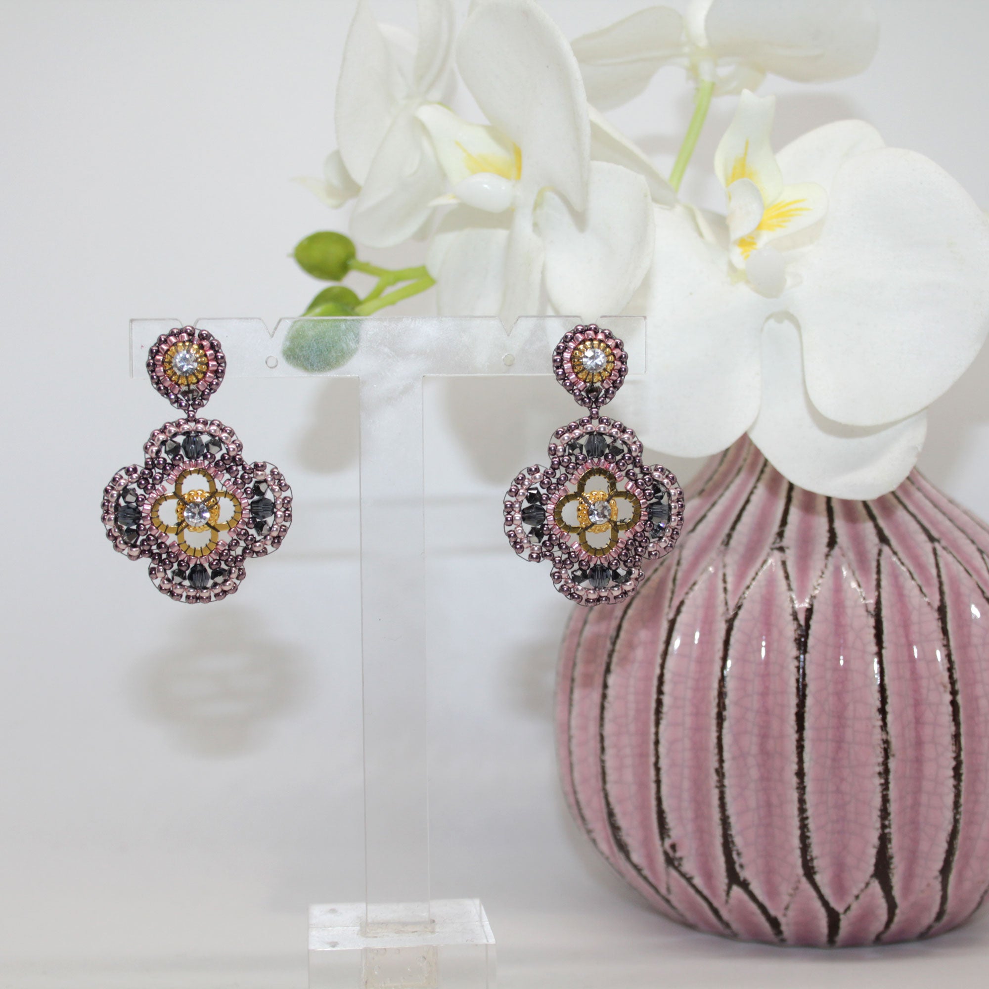 Lucky clover Rose Grey Ohrring handgefertigt