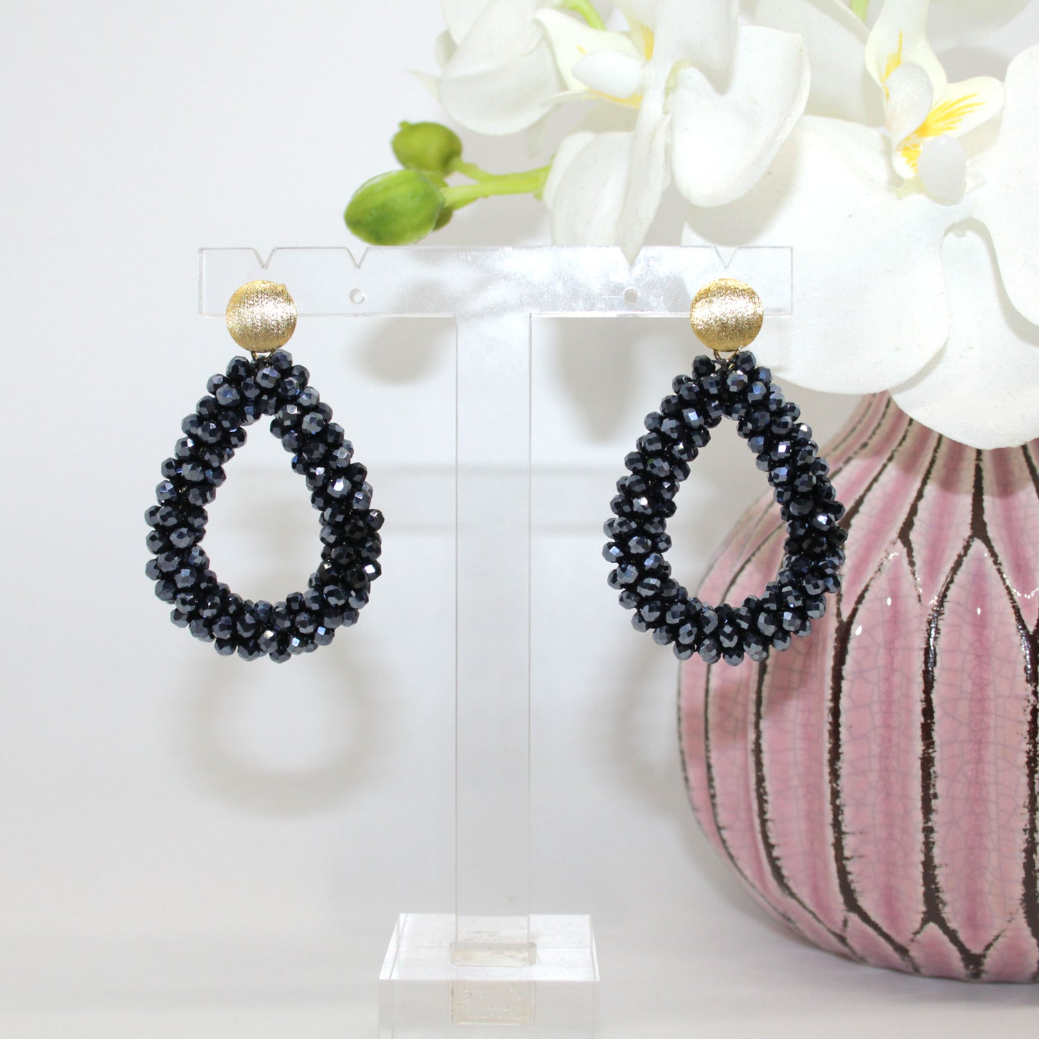 Glitzertropfen Hämatit Schwarz Ohrring