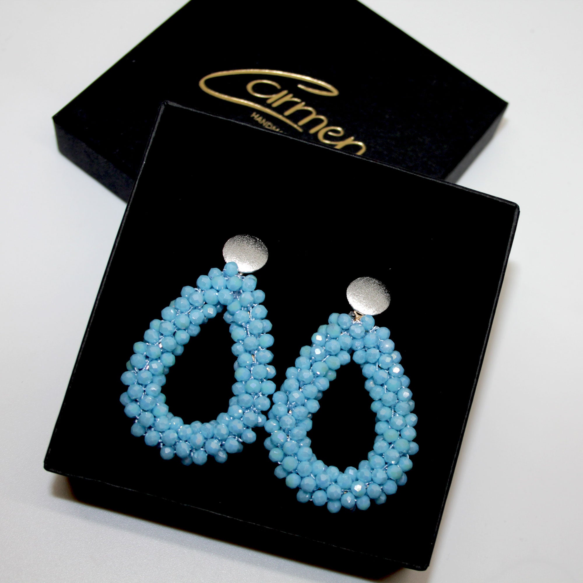 Glitzertropfen Hellblau Ohrring