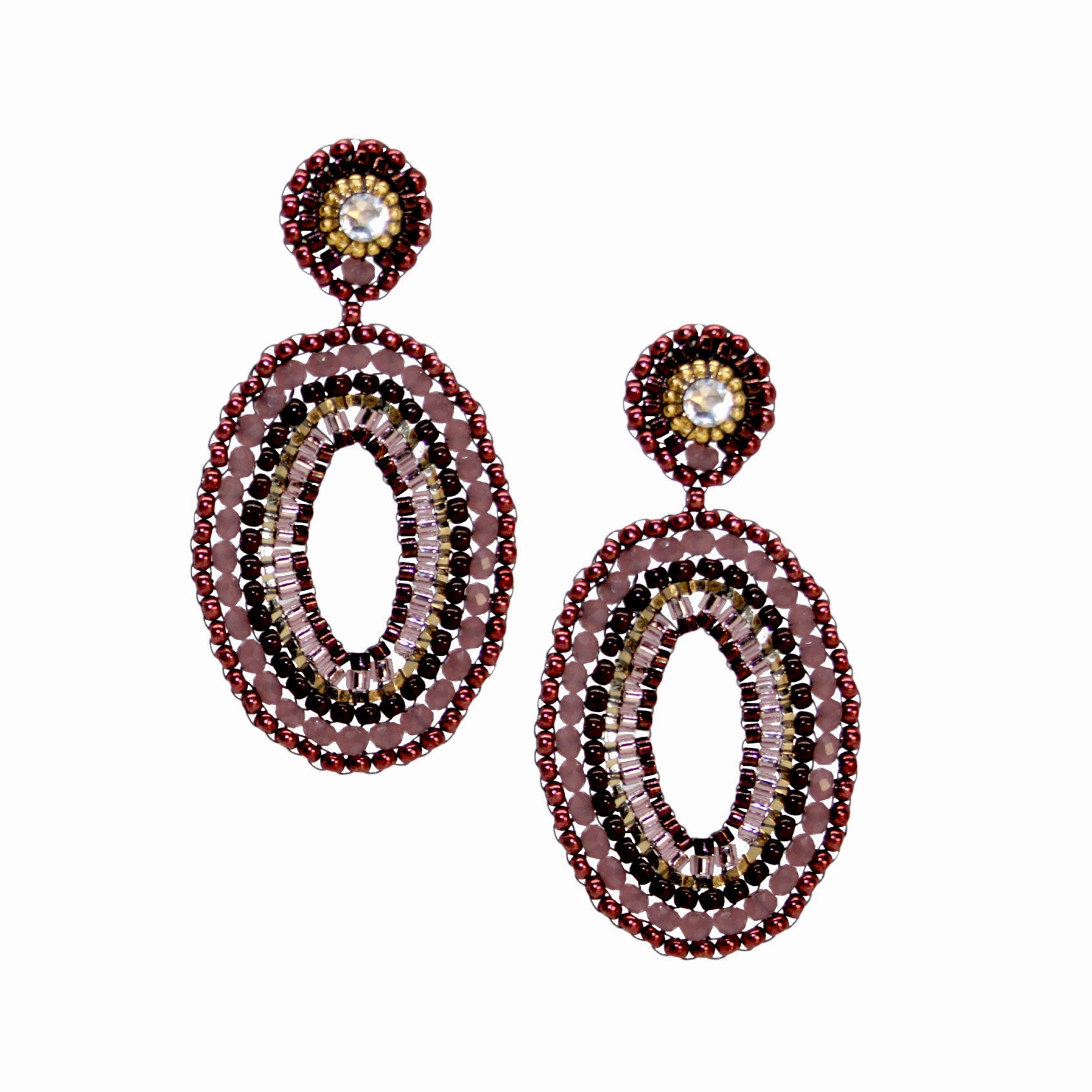 handgefertigter Oval chic Ohrring in Burgundy