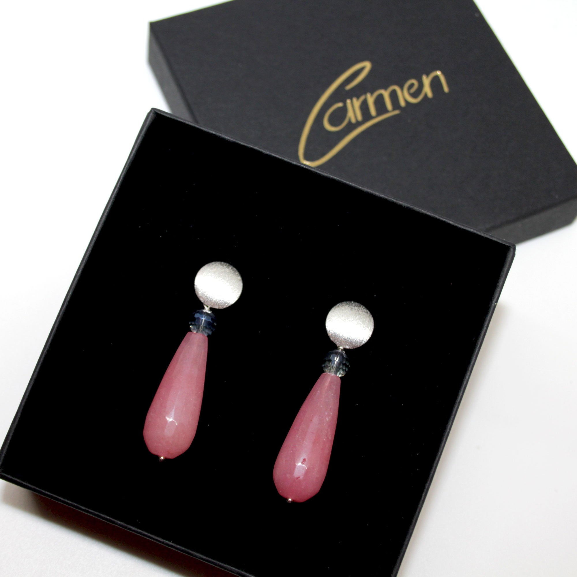 Rhodochrosit Jade Drop Ohrring handgefertigt in Österreich