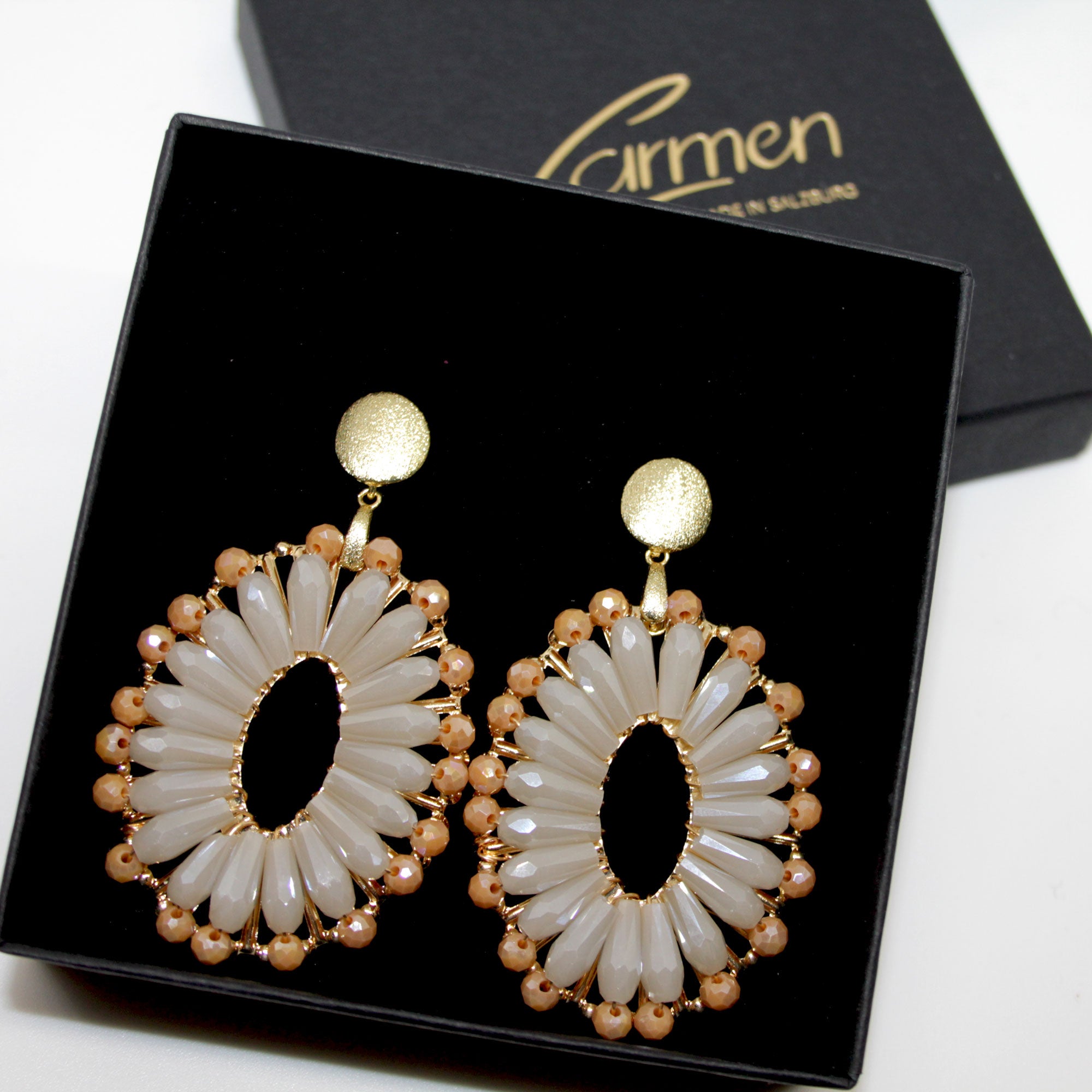 Flowerstar Oval Greige Peach Ohrring