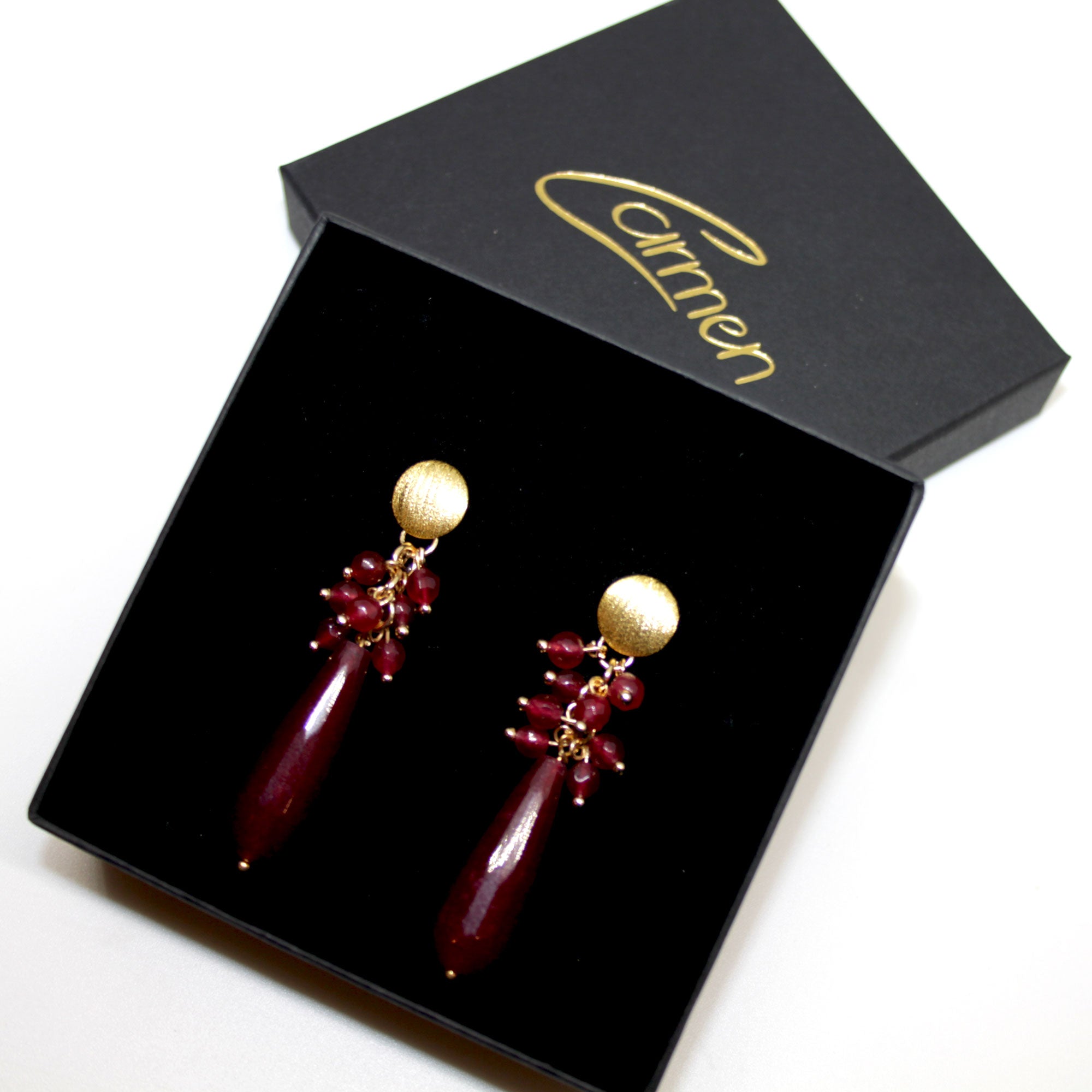 Variety Star Jade Burgundy Ohrring handgefertigt
