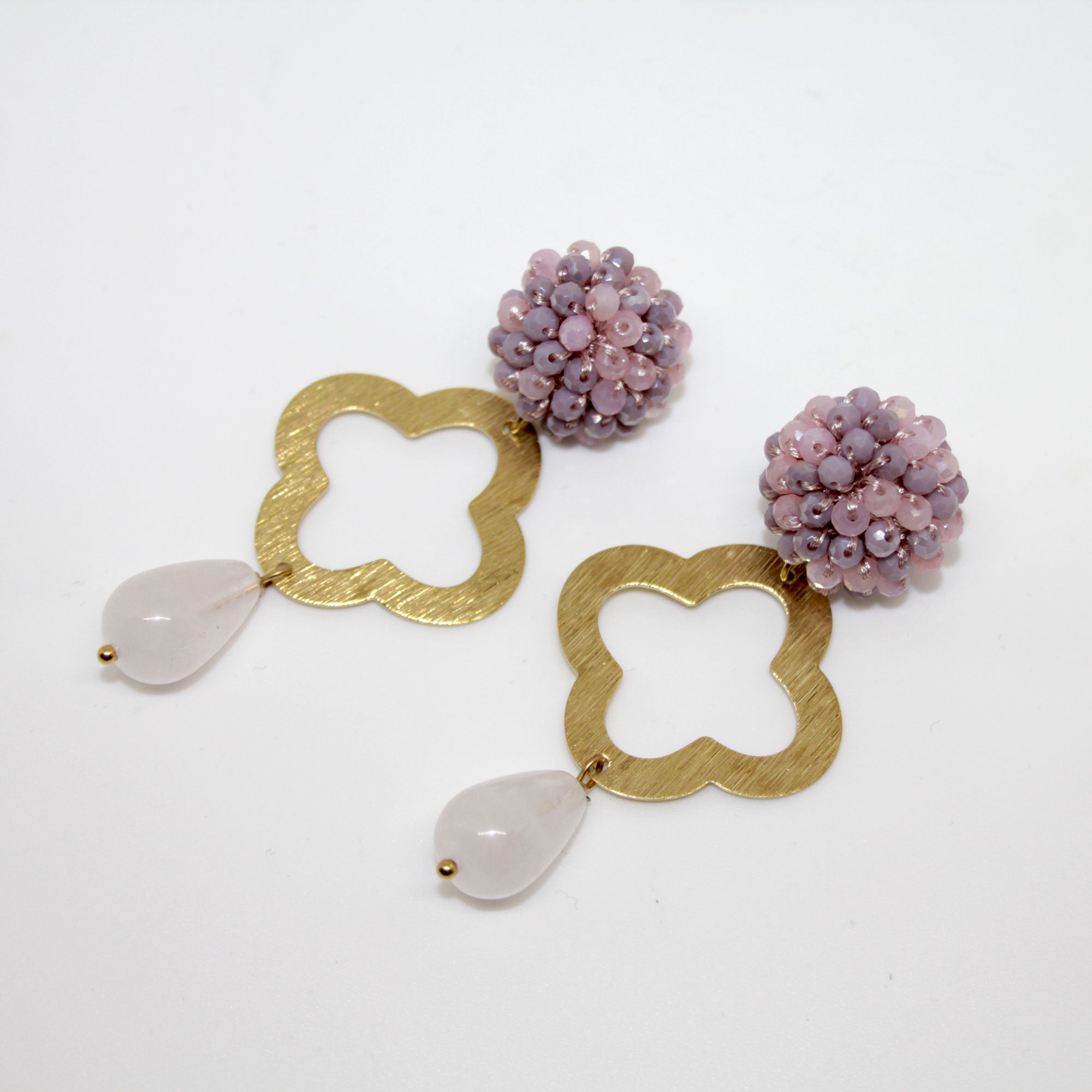 Lucky Clover Rosenquarz Ohrring