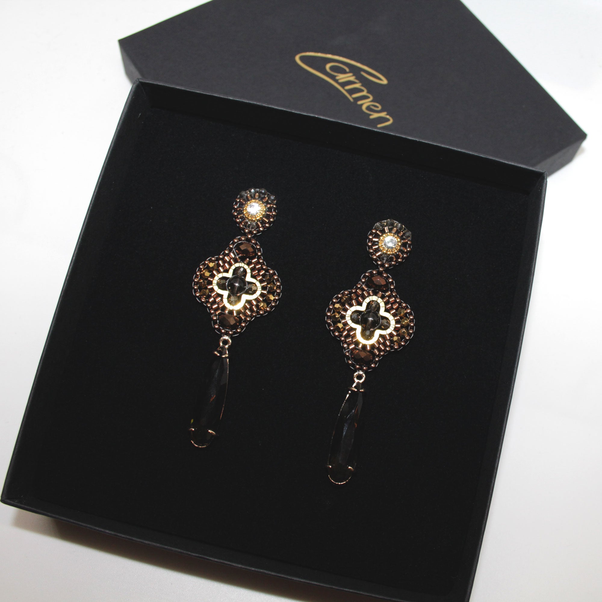 Lucky clover crystal Bronze Choco handgefertigt