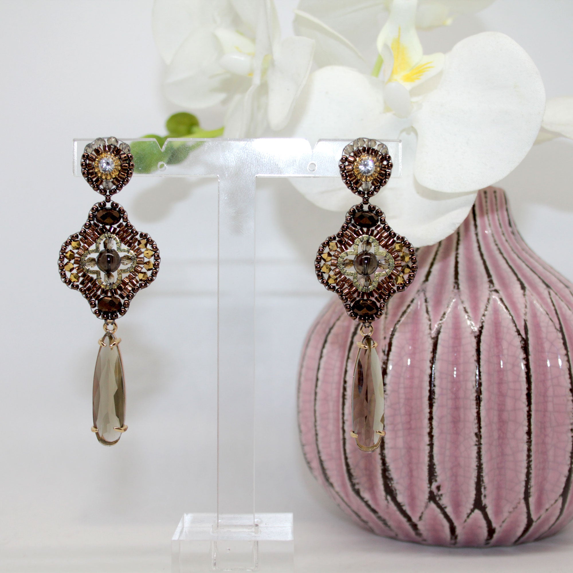 Lucky clover crystal Bronze Choco handgefertigt