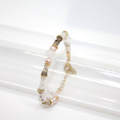 Edelsteinarmband Jade, Süsswasserperle und Rauchquarz handgefertigt in Österreich