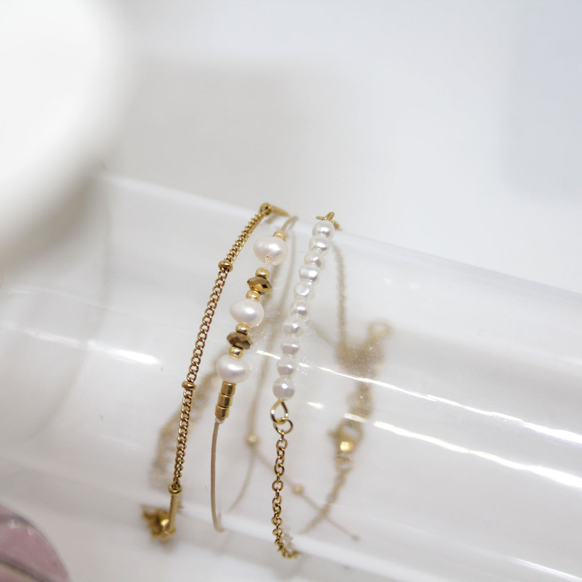 Armband Set 3-fach Gold Süßwasserperle handgefertigt in Österreich