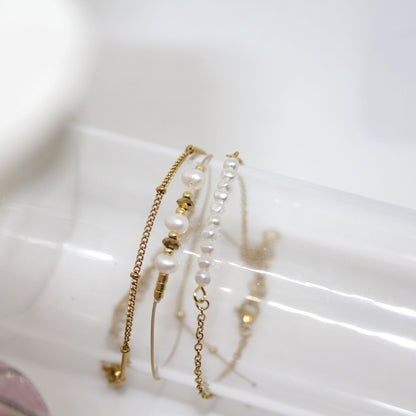 Armband Set 3-fach Gold Süßwasserperle handgefertigt in Österreich