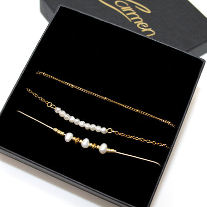 Armband Set 3-fach Gold Süßwasserperle handgefertigt in Österreich