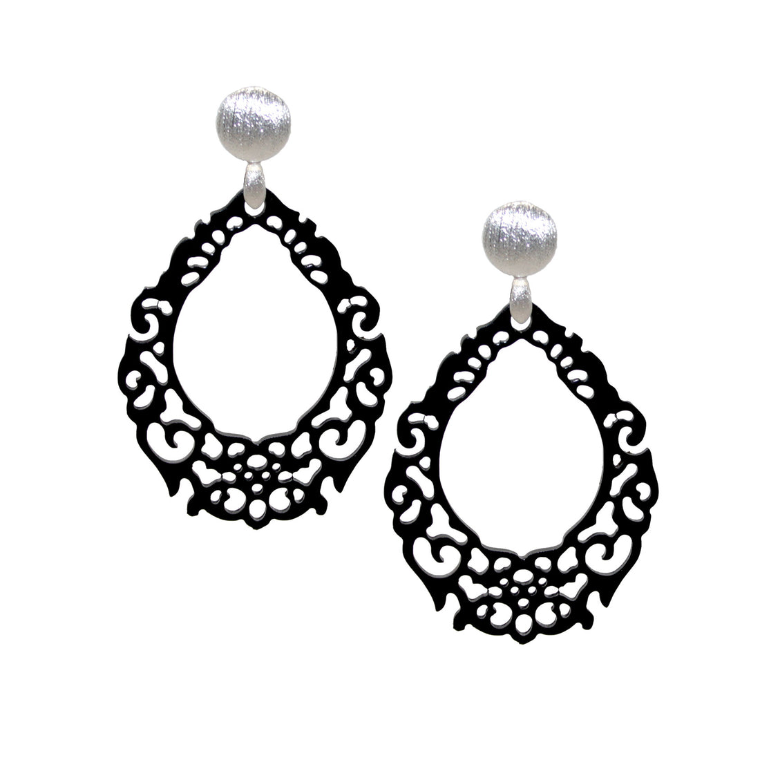 Hornohrring Blumentropfen Schwarz