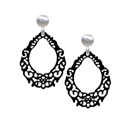 Hornohrring Blumentropfen Schwarz