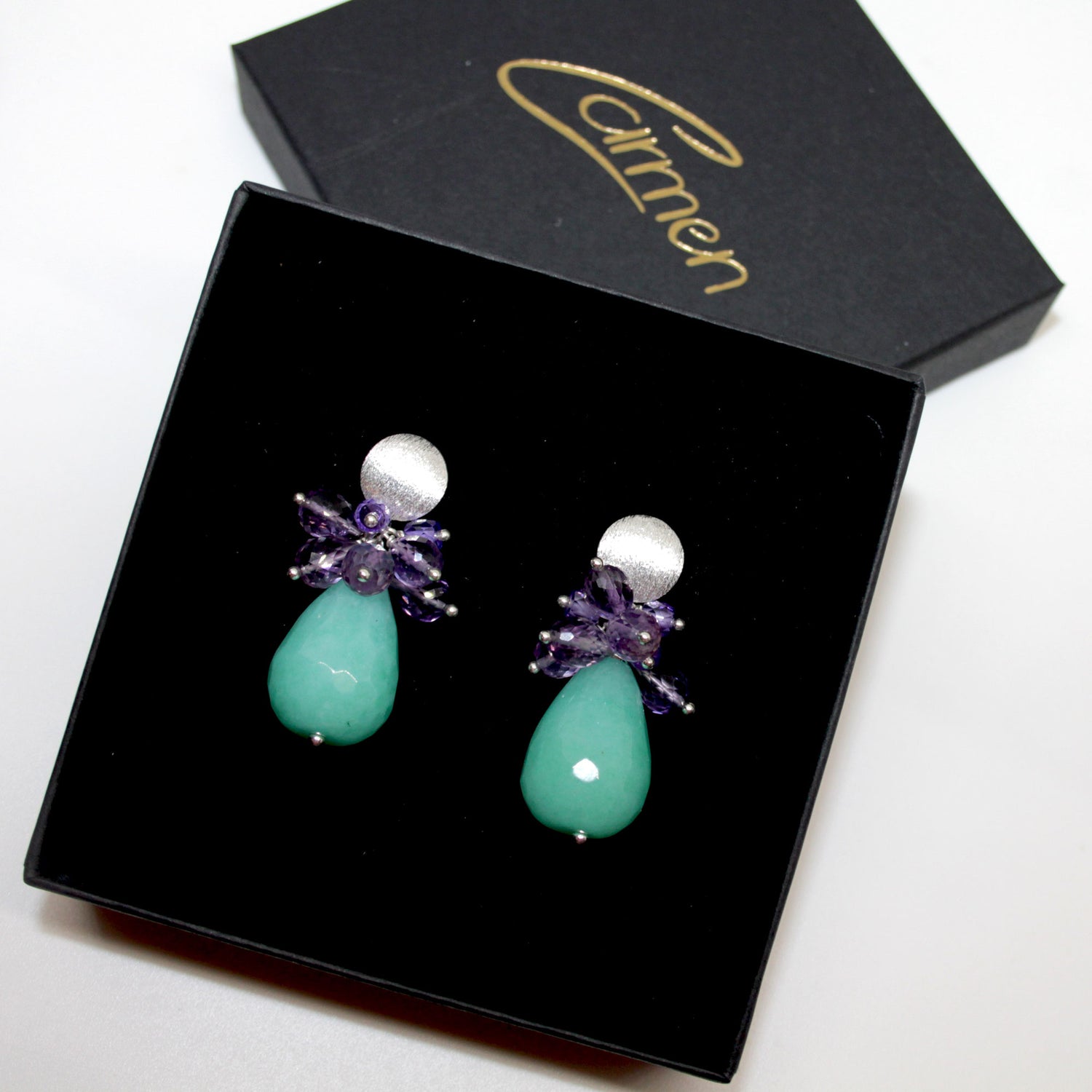 Clear Glam Amethyst Jade Ohrring handgefertigt in Österreich