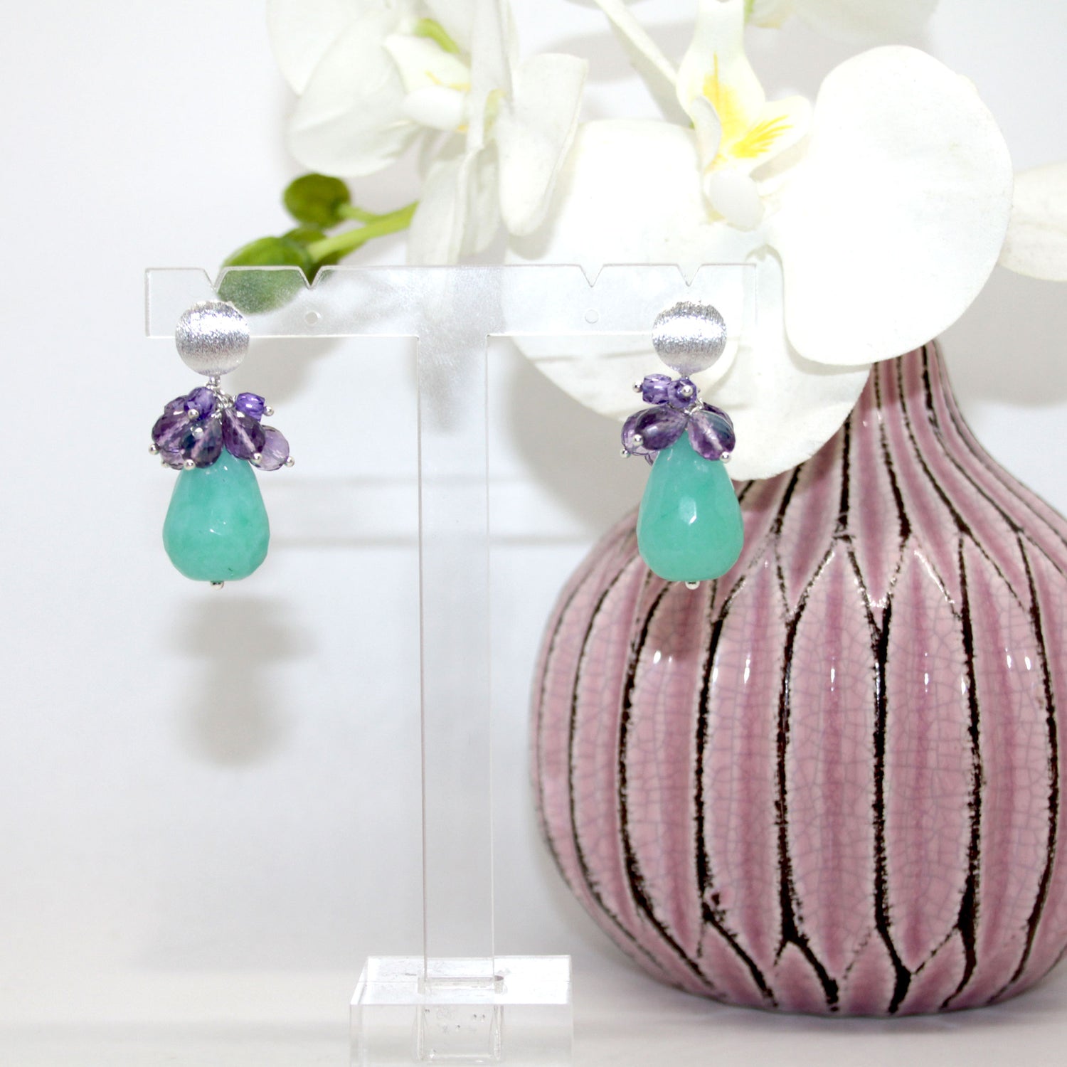 Clear Glam Amethyst Jade Ohrring handgefertigt in Österreich