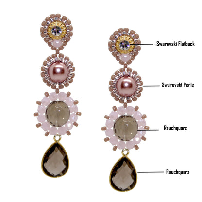 Edelstein Triple Rauchquarz Ohrring
