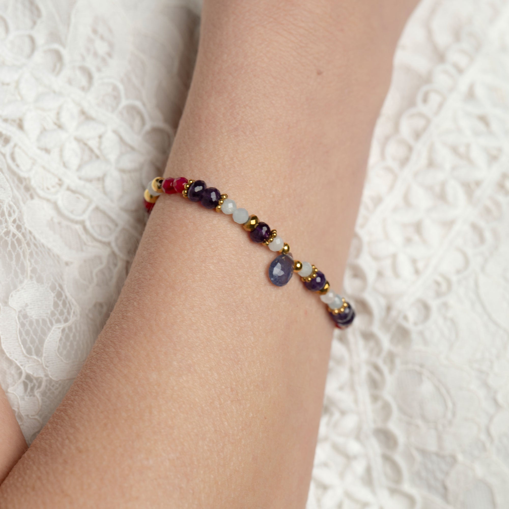Edelsteinarmband Amethyst Achat handgefertigt in Österreich