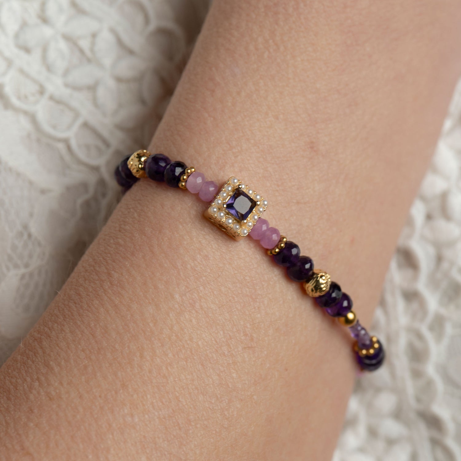 Edelsteinarmband Amethyst Ametrin handgefertigt in Österreich