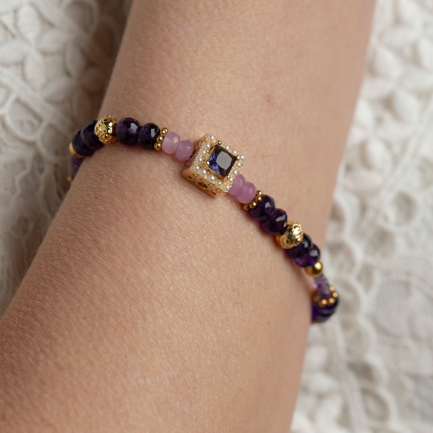 Edelsteinarmband Amethyst Ametrin handgefertigt in Österreich