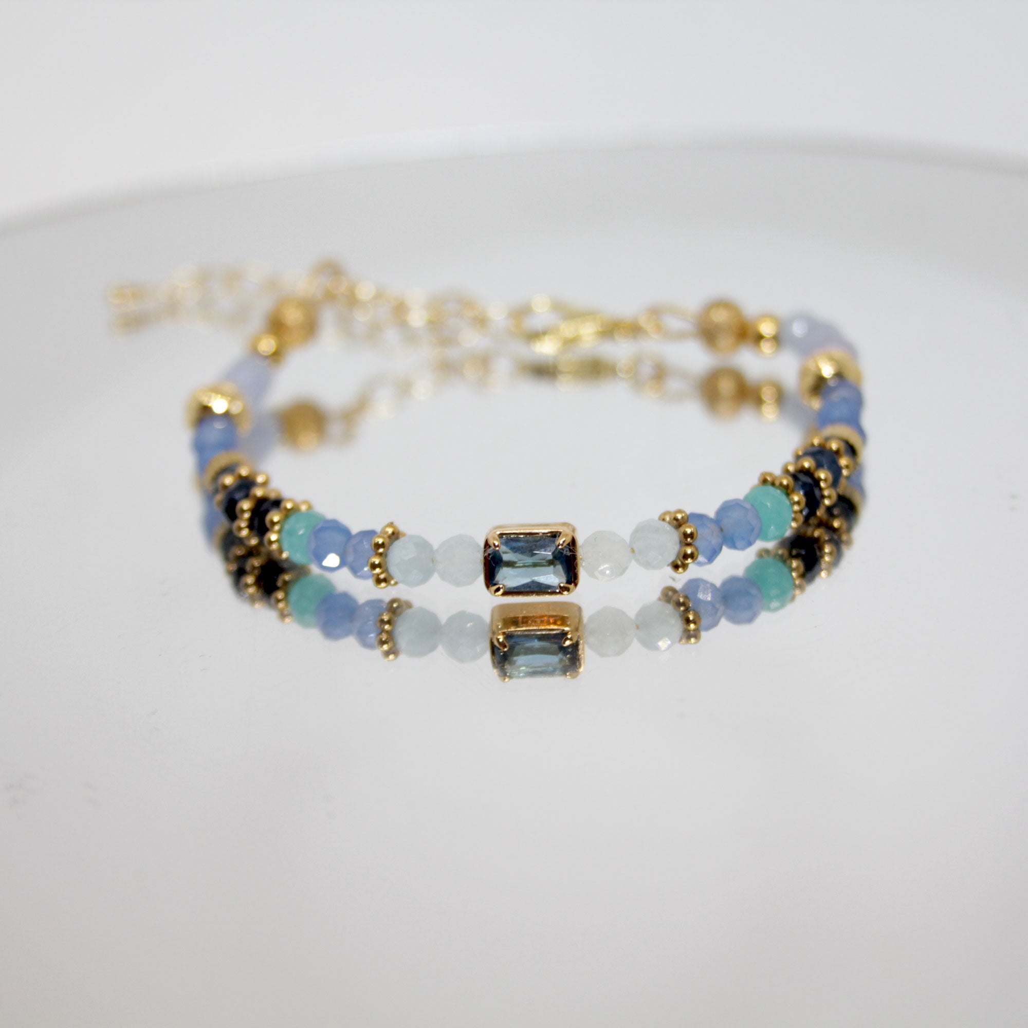 Edelsteinarmband Aquamarin Achat handgefertigt in Österreich