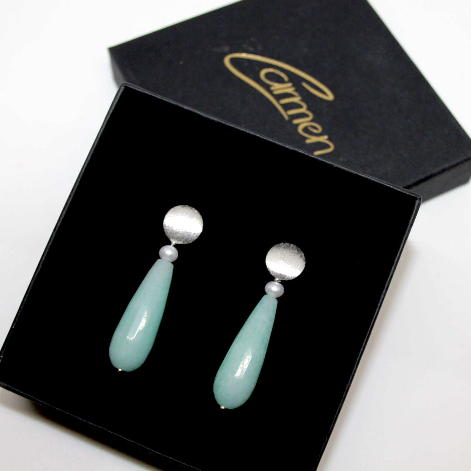 Freshwater Pearl Jade Drop Ohrring handgefertigt in Österreich