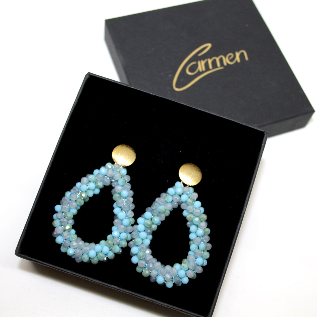Glitzertropfen Blau Grau Ohrring