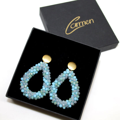 Glitzertropfen Blau Grau Ohrring
