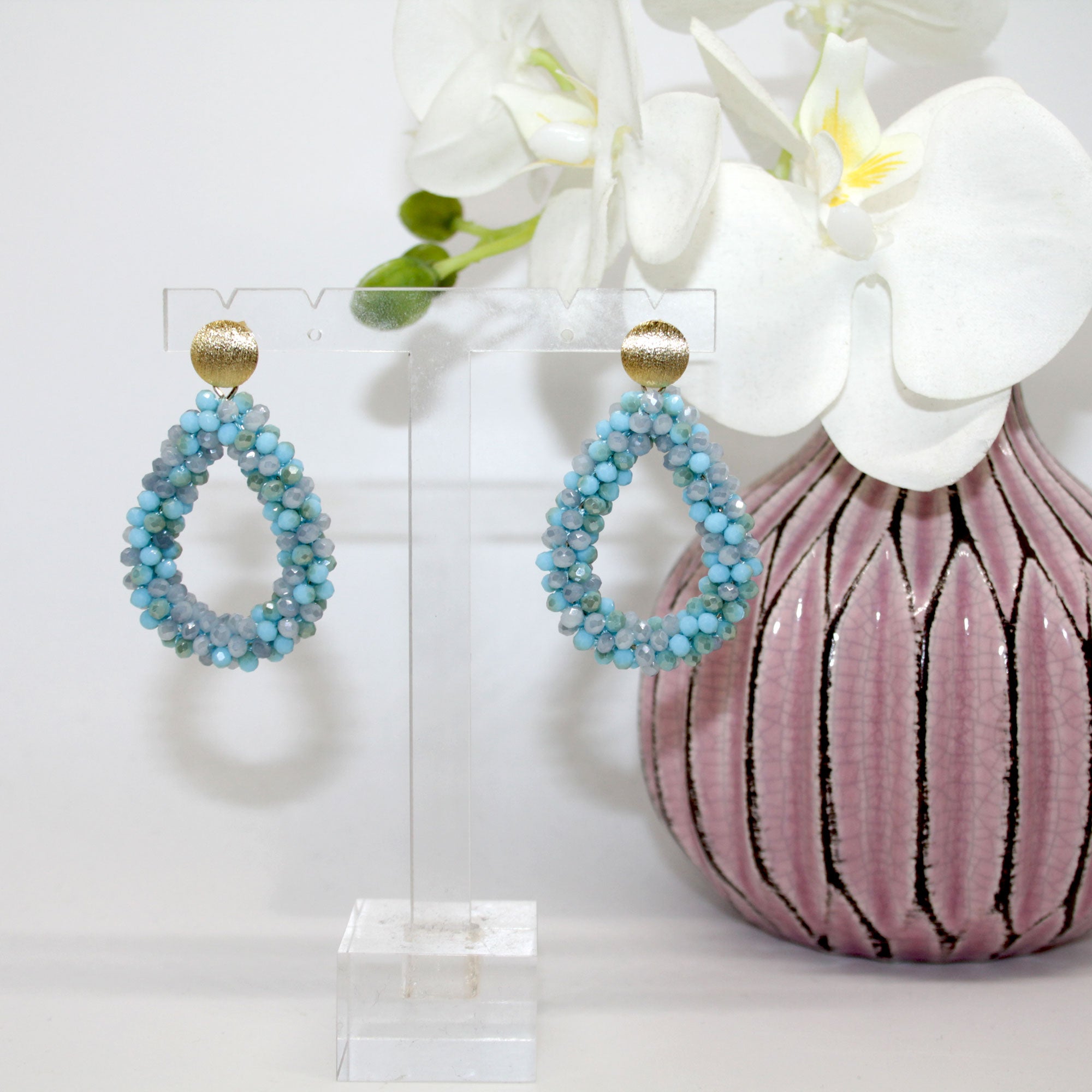 Glitzertropfen Blau Grau Ohrring