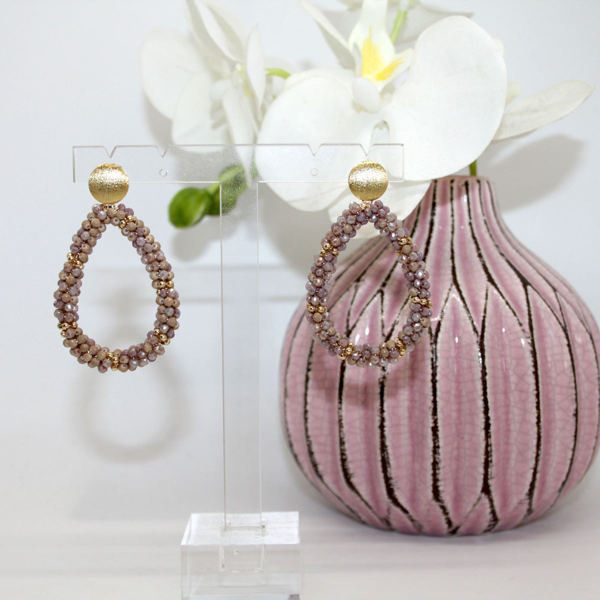 Glitzertropfen Grace Braun Gold Ohrring