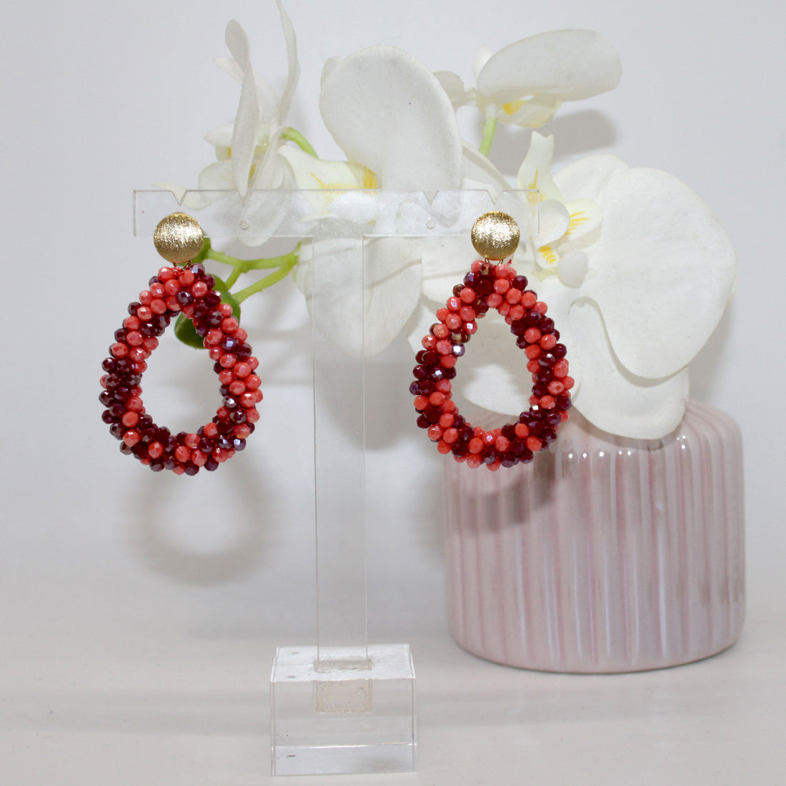 Glitzertropfen Coralle Burgundy Ohrring