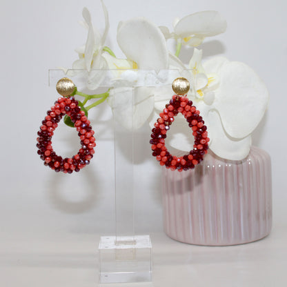 Glitzertropfen Coralle Burgundy Ohrring