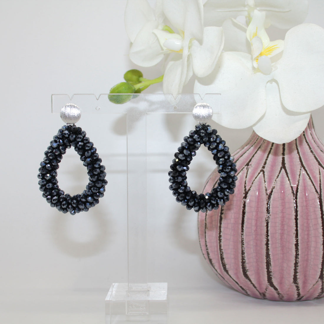 Glitzertropfen Hämatit Schwarz Ohrring mit Silberstecker