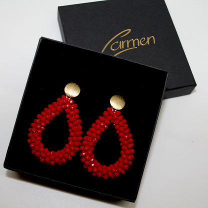 Glitzertropfen Rot Ohrring