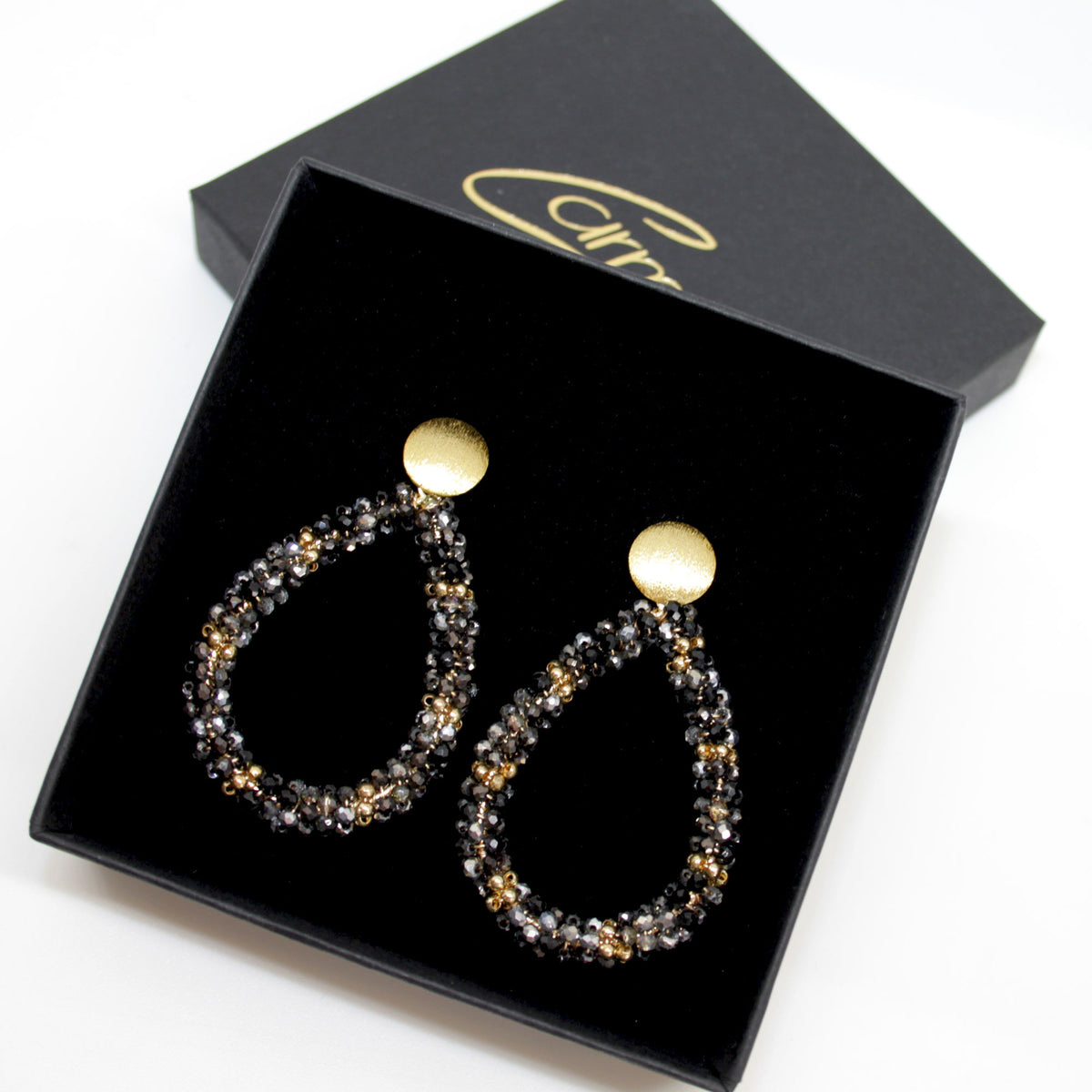 Glitzertropfen Grace Schwarz Gold Ohrring