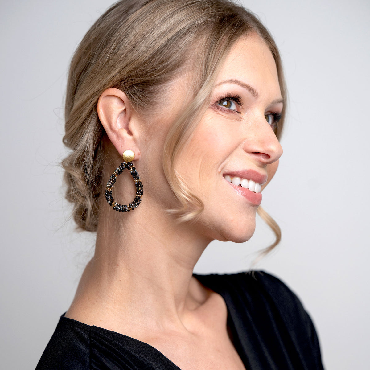 Glitzertropfen Grace Schwarz Gold Ohrring