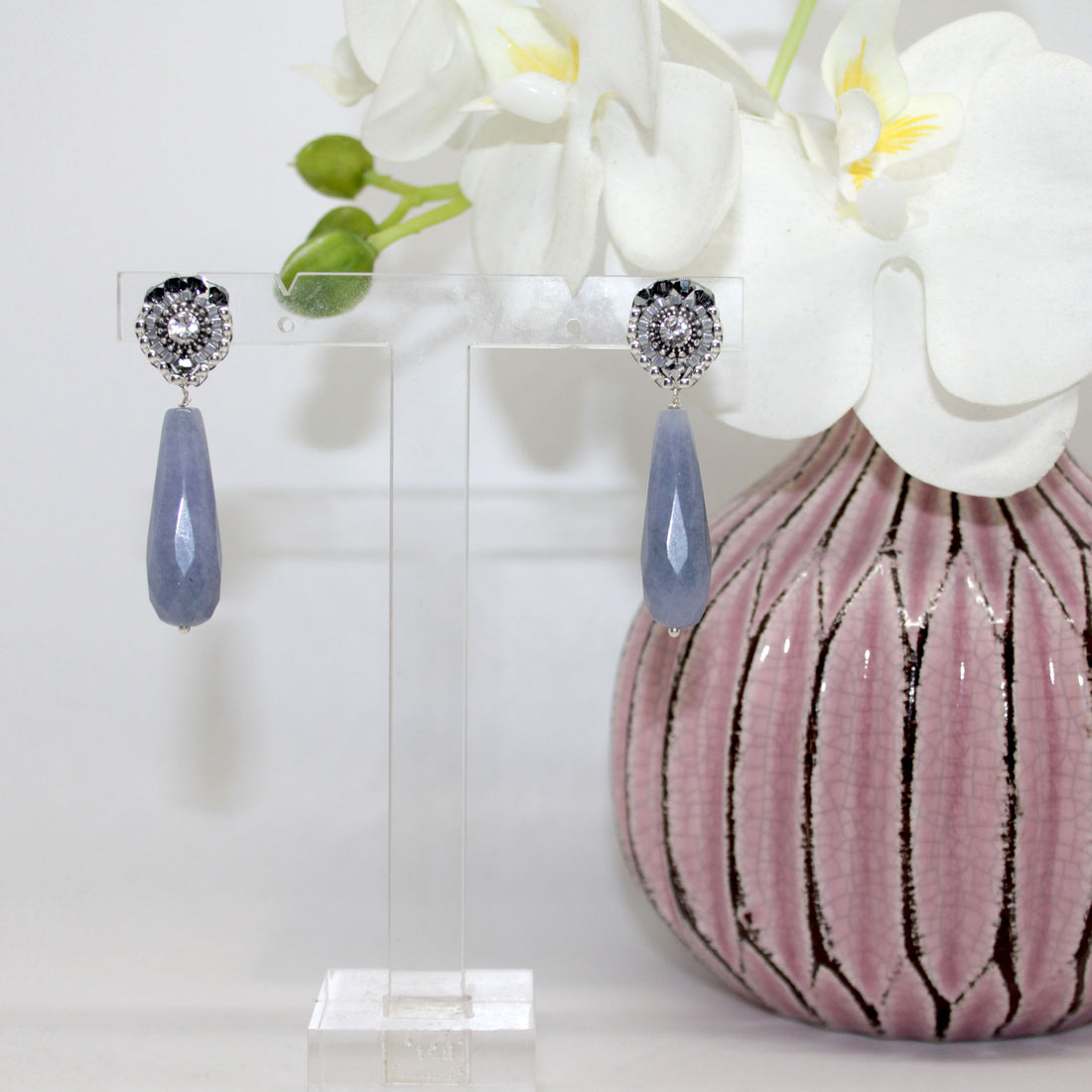 Jade drop grey Ohrring