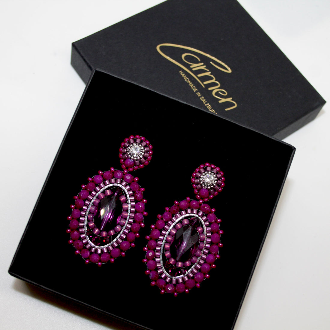 Leyla Elipse Magenta Ohrring