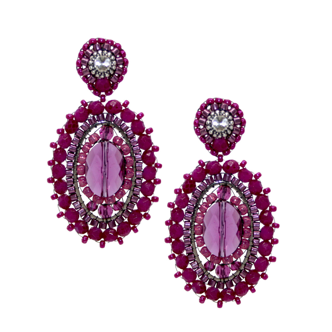 Leyla Elipse Magenta Ohrring